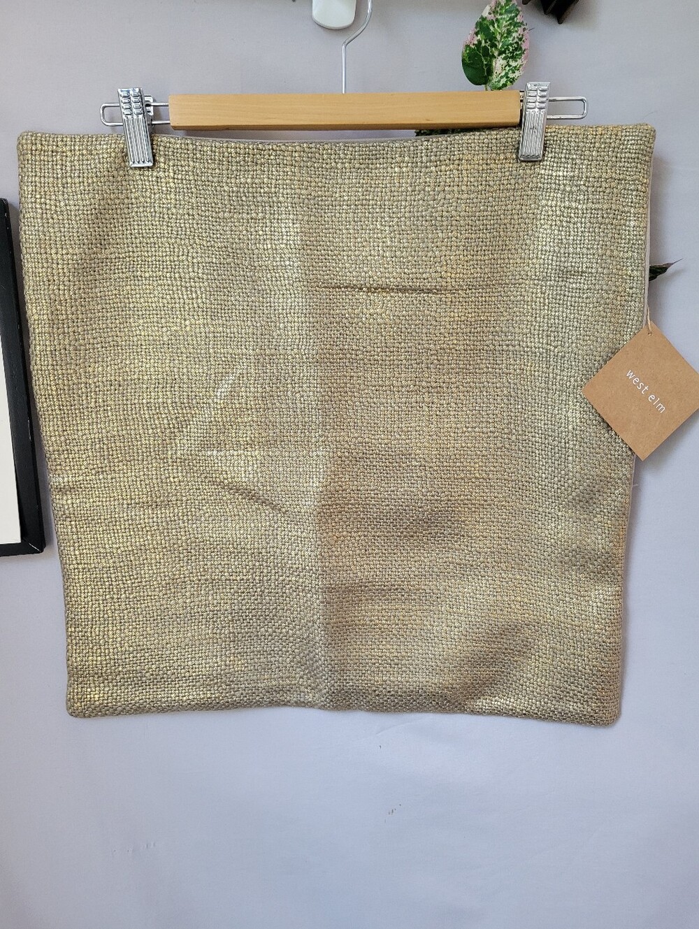NEW West Elm Metallic Woven Gold Pillow Cover 18 x 18